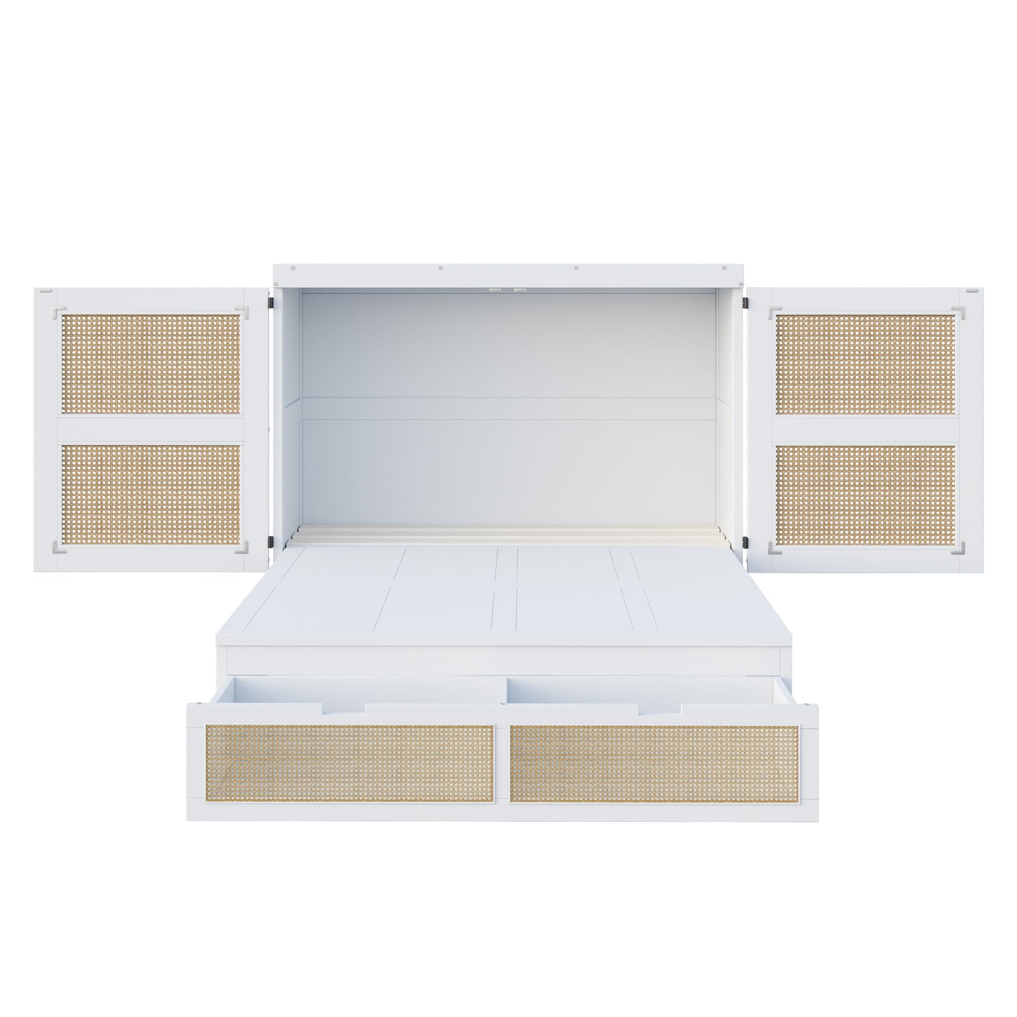 Cama Abatible 140x200 cm Camas Juveniles con Cajón de Almacenaje y Somier, Cama Juvenil Camas Matrimoniales, Murphy Bed, Diseño Que Ahorra Espacio, Sin Colchón, Blanco