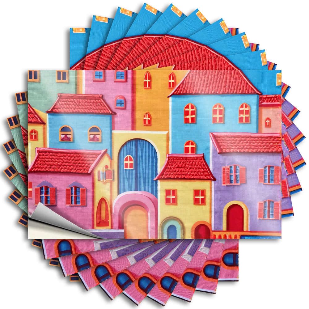 House Accessories for Home Tiny Tattoos - Colorful Cartoon Houses with Red Roofs Removable Decal Bottle Easy Peel for Halloween(12X18CM)