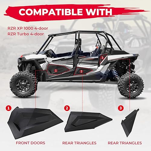Miniatura 5 de KEMIMOTO Puertas inferiores compatibles con RZR XP4 1000, insertos de panel de puertas inferiores de plástico con marco de acero de aleación de