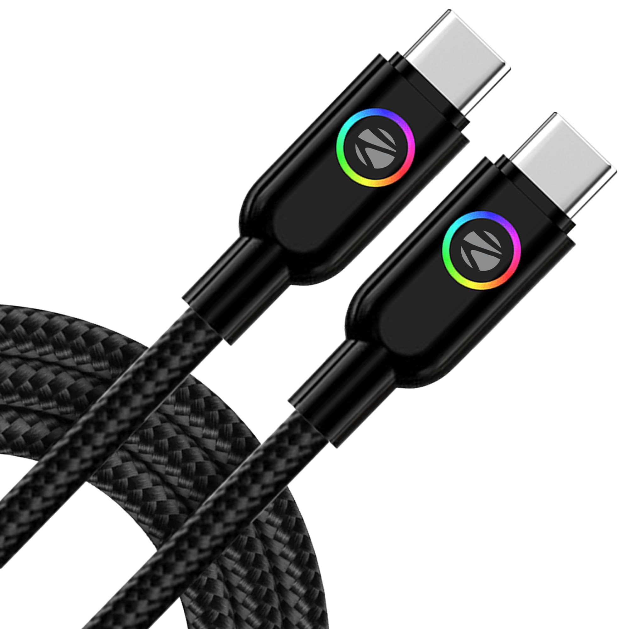 Zebronics Wattz 60CC3 Type-C to Type-C Braided Cable, PD 60W, 1 Meter, Durable, Charge & Sync, Rapid Charging, Multicolor Breathing LED, For Laptops, Tablets, Mobiles (Black)-picture-23