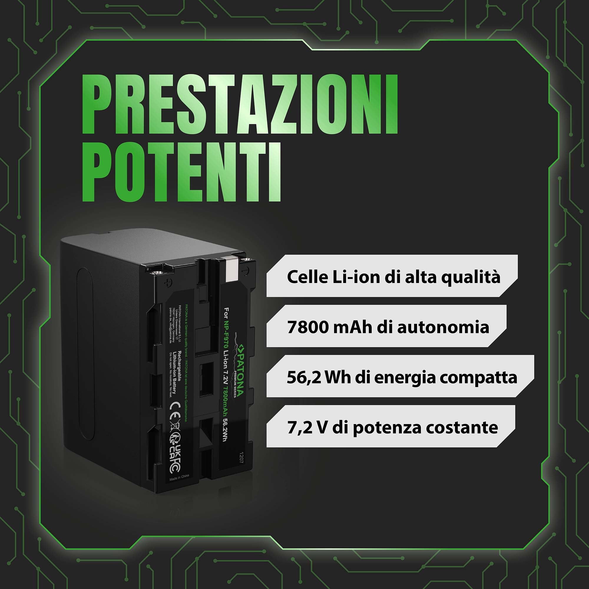 PATONA 2x Premium Batteria NP-F970 (7800 mAh / 56,2 Wh) – per luci video LED, monitor da campo e camcorder Sony – la massima autonomia della classe NP-F – doppio pack