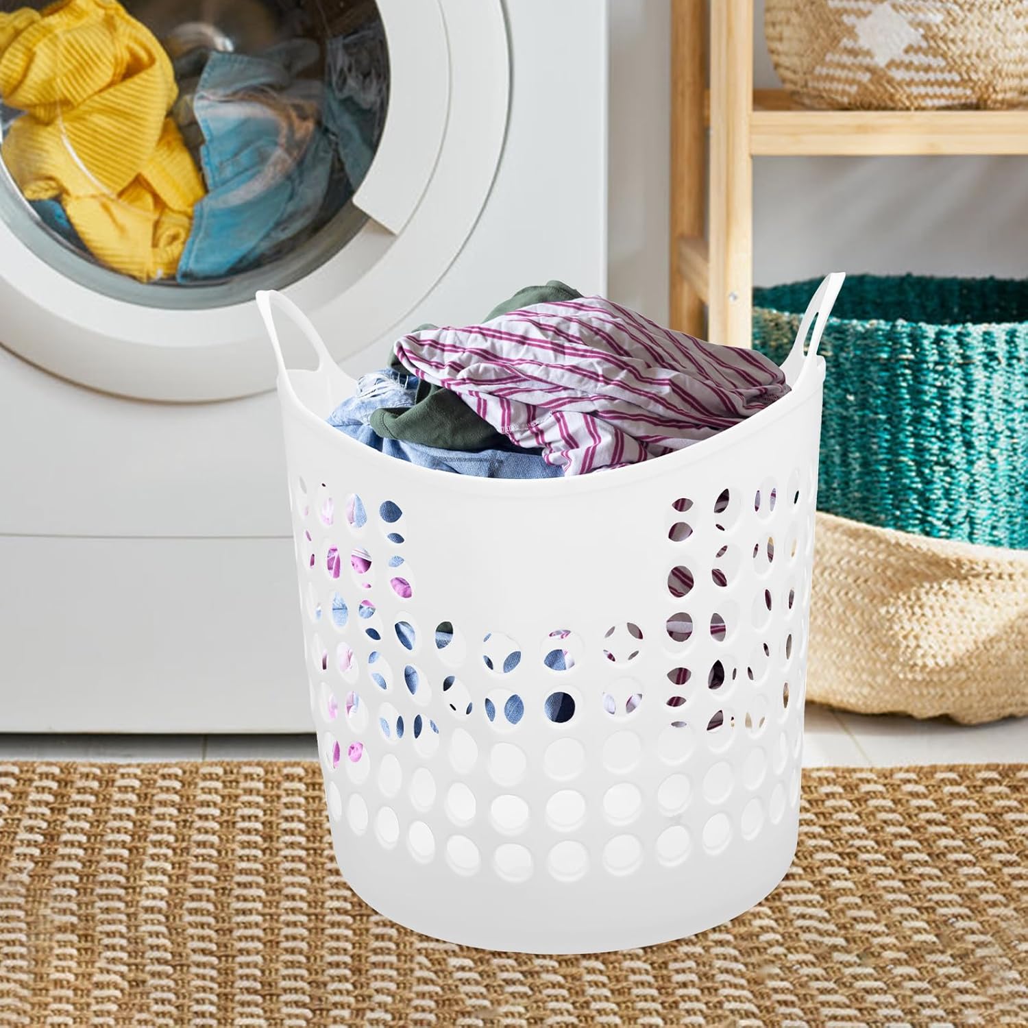 Plastic Laundry Basket for Clothes Storage - Breathable Ventilated Design, 17.75" X 17.25" X 26", Easy Carry Handles, Ideal for Home Organization