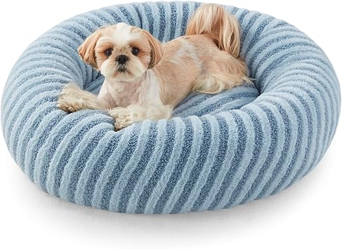 MIXJOY Dog Beds for Small Dogs, Washable Dog Bed with Removable Cover, Small Cat Bed for Indoor Cats, Calming Soft Dount Pet Beds with Anti Slip Bottom, Cute Puppy Beds, 23"x23"x8", Blue