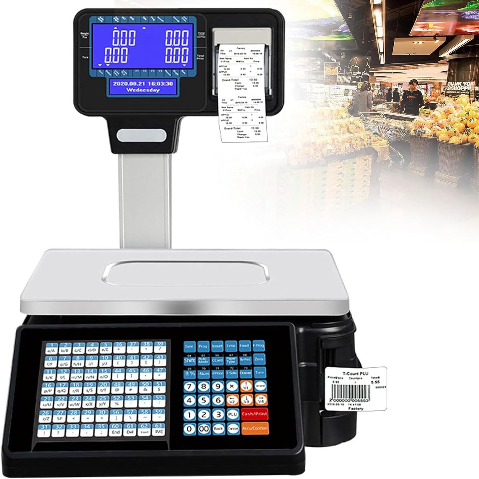 Commercial Digital Price Computing Scale,Label Printing Scales with Thermal Label Printer,Double-Sided LCD Display,Supermarket,Electronic Digital Scale,for Food Retail Store