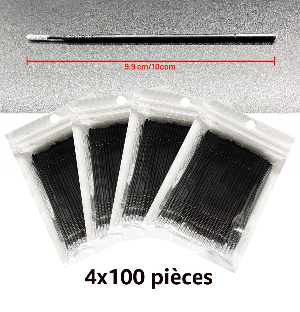 AIVIAI 400PCS Micro Applicateurs Brosses,Micro brosses Cils Extension cils pour maquillage Noir