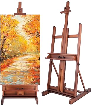 H-Frame Studio Easel, Solid Beechwood Artist Easel with Storage Drawer, Adjustable Wooden Painting Easel Holding Canvas up to 78" High, Walnut