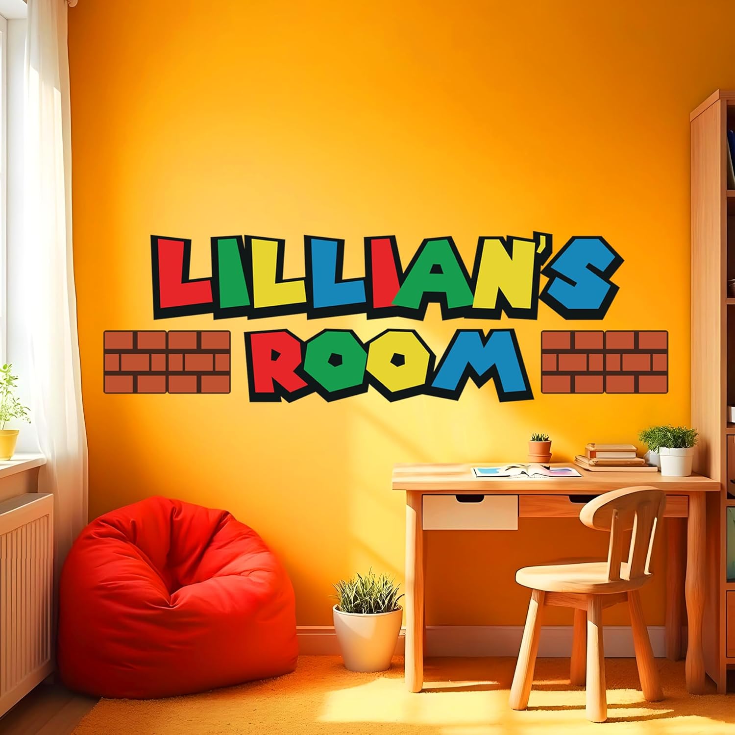 Custom Name Wall Decal - Mario Wall Sticker - Color Bricks Wall Decor Art Peel & Stick - Boys Girls Room Decor Unisex - Personalized Letters Name Stickers - KA1002
