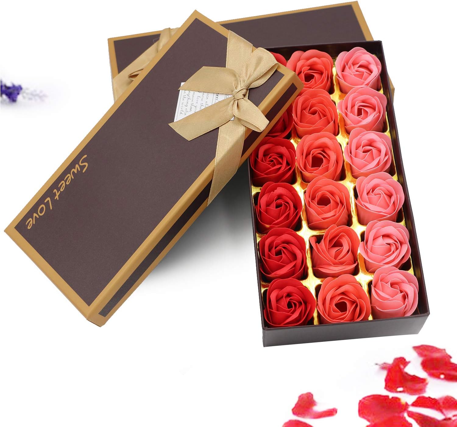 ZEHNHASE SehrGo Preserved Rose Soap Set Scented Bath Soap Rose Flower Petals in Gift Box for Women Teens Girls Mom Birthdays Mother's day, 18PCS (Red)