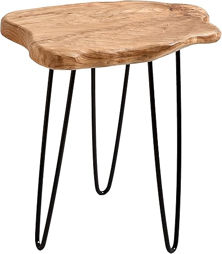 Miniatura 6 de Mesa auxiliar de madera Welland con borde natural, mesita de noche., cedar