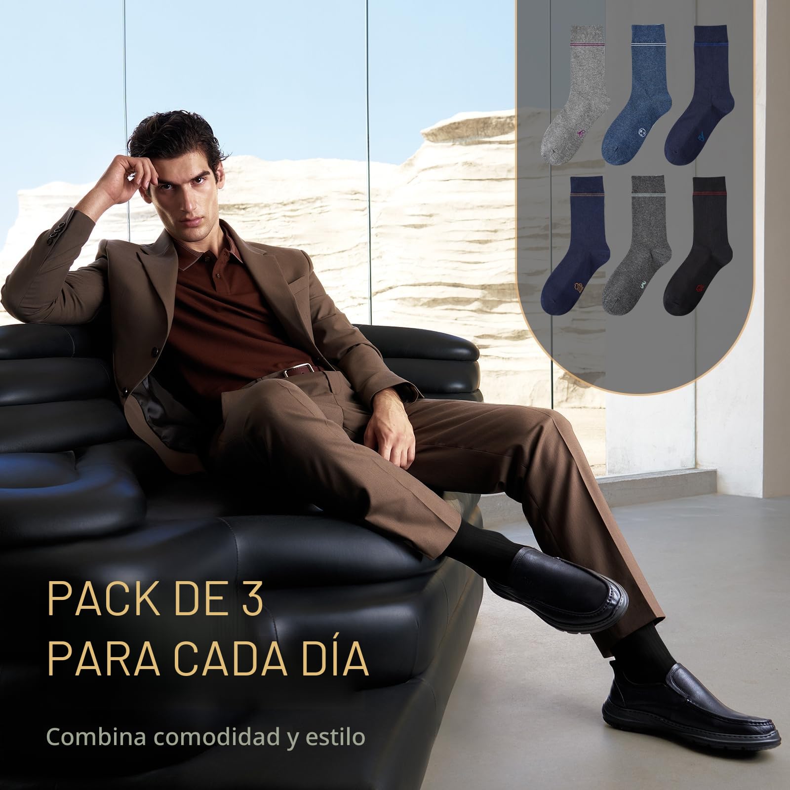 Calcetines Hombre–6 Pares Calcetines de Negocios Transpirables, Algodón Puro sin Costuras, Ideal para Trajes, Regalo para Hombre, Uso Diario y Casual