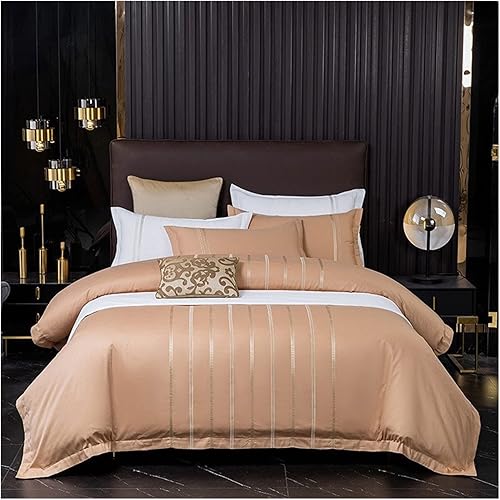 AENY Vertical Embroidered Hotel Duvet Cover Soft Breathable 100 Cotton DoubleQueen Bedding Set Bed Sheet Pillowcases Color Orange Size Double