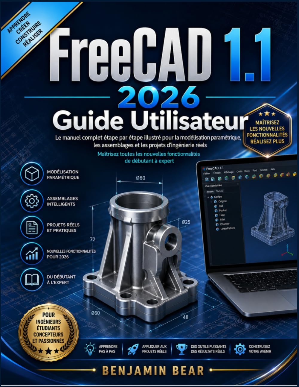 FreeCAD 1.1 2026 GUIDE UTILISATEUR: Maîtrisez la modélisation paramétrique, les assemblages et les projets d'ingénierie concrets avec ce guide ... du débutant au niveau professionnel.