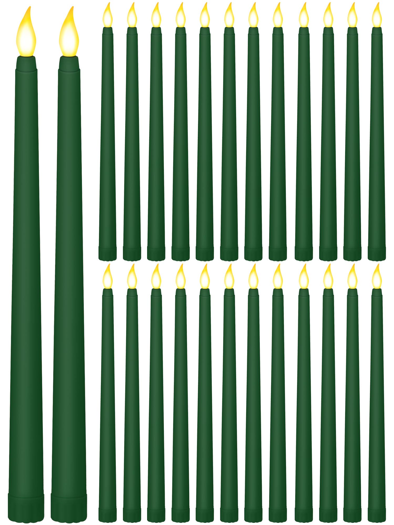 Treela 24 Pcs Flameless Taper Candles Battery Operated ulkB Fake Candles Light LED Candle Sticks Flickering Tapered for Wedding Anniversary Holiday Decoration(Christmas,11 Inch,Green)