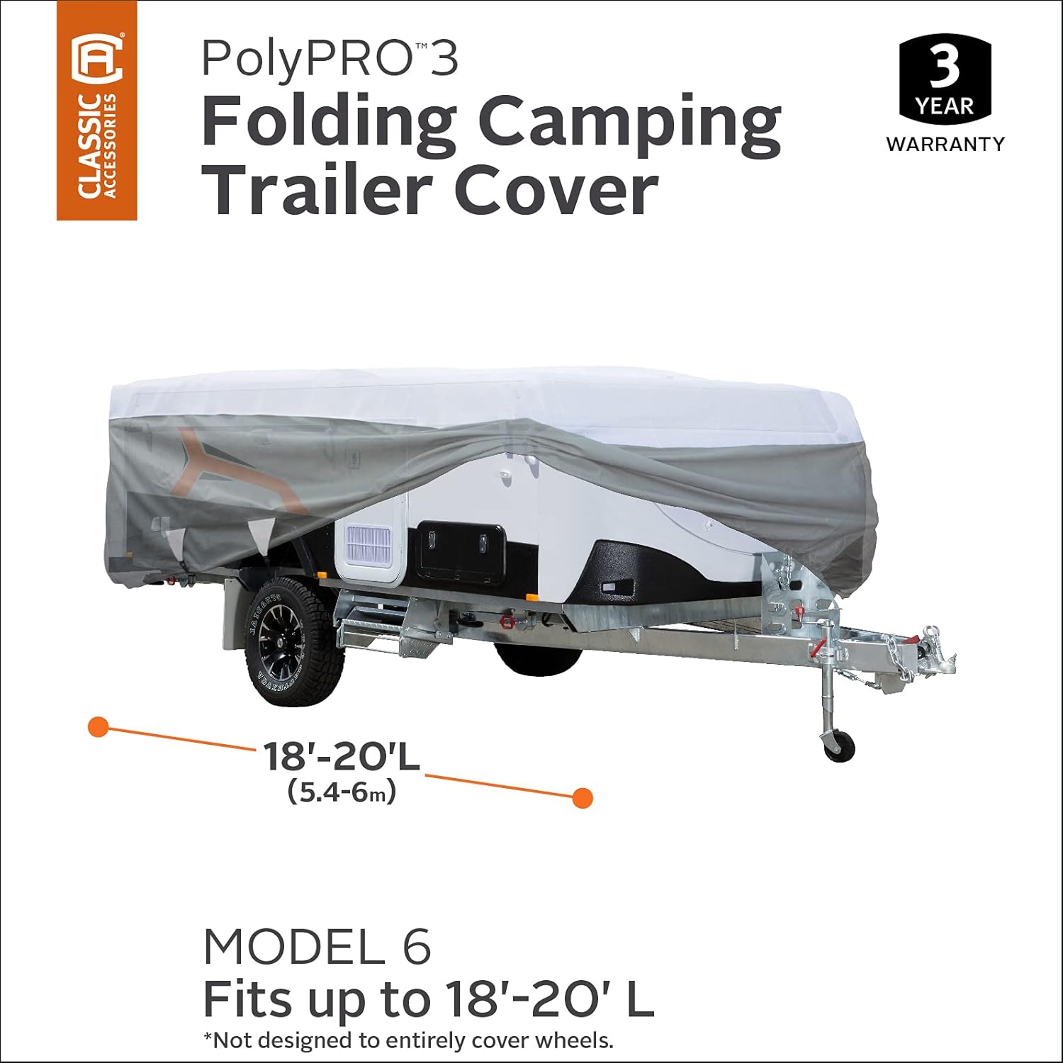 Classic Accessories Over Drive PolyPRO3 Folding Camping Trailer Cover, Fits 8'-10'L, RV Cover, Camper Cover, Travel Trailer Cover