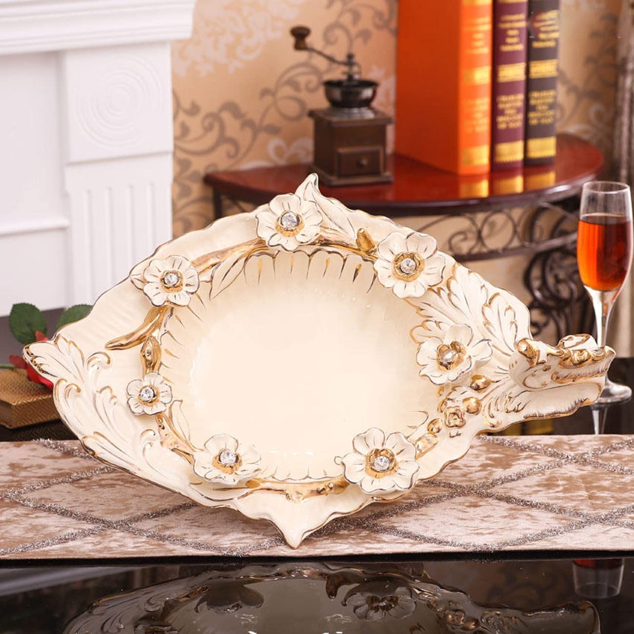 Plato Grande de Frutas de Lujo Estilo cortesano de cerámica para Dulces nueces Platos de Porcelana Aperitivos compota Bayas Bandeja Adornos Decorativos,