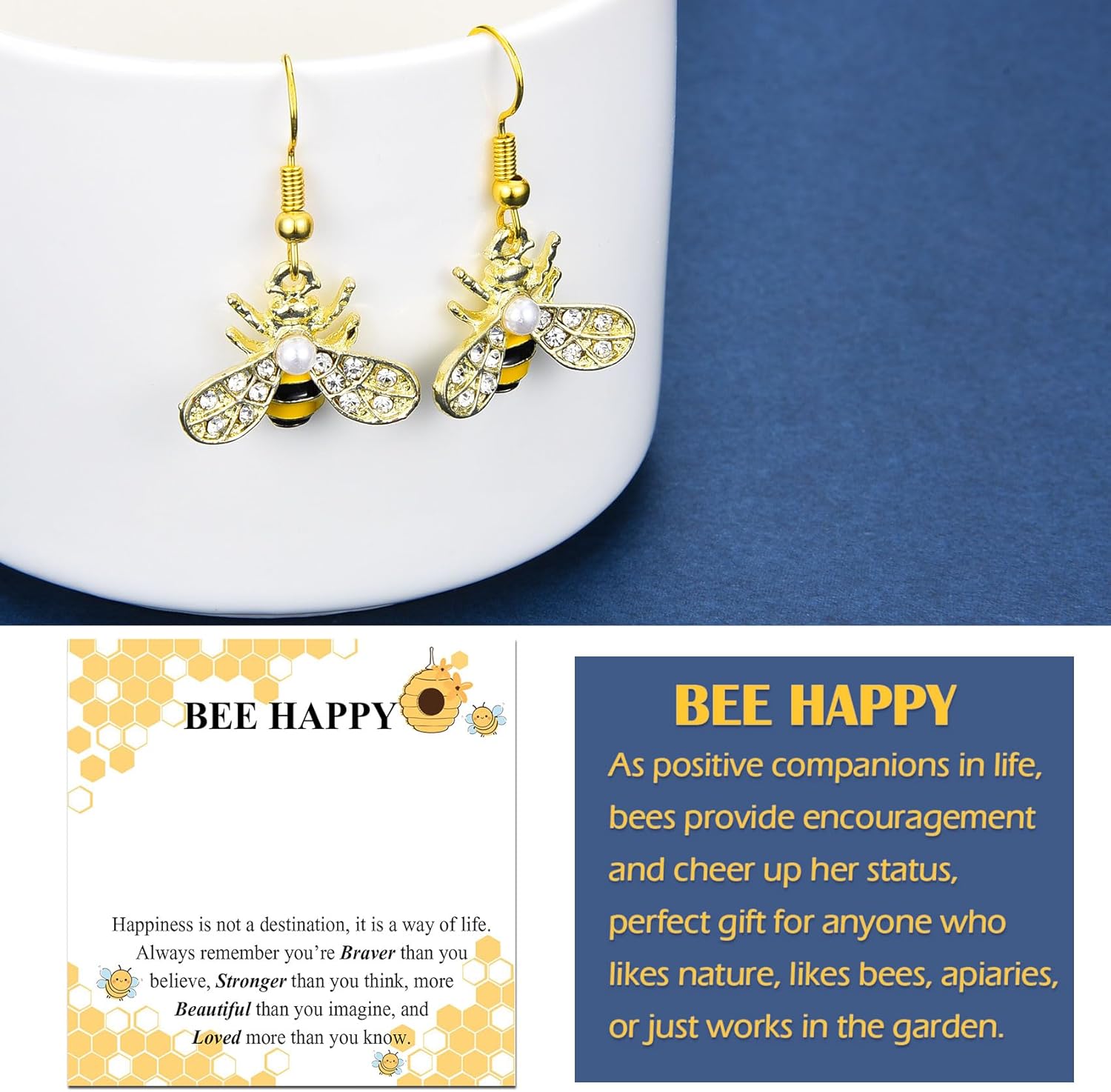 Bee Gifts for Women - Bee Drop Earrings with Inspirational Message Card, Bumblebee Gifts for Best Friend Sister Mom Girlfriend Daughter Christmas Birthday Anniversary - Image 6