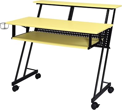 Yellow and Black Music Studio Desk with Keyboard Tray