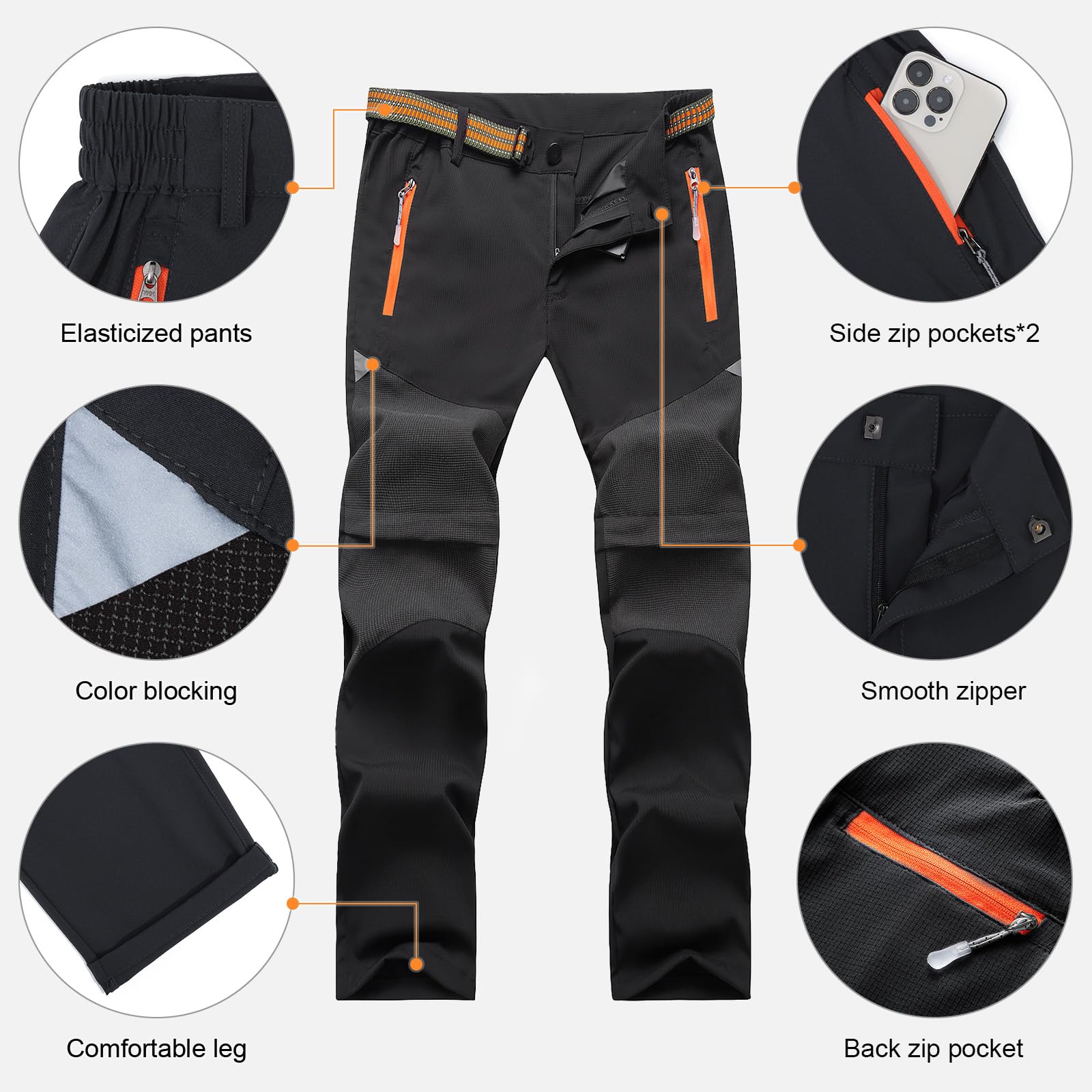 SUKUTU 2 en 1 Cremallera niños Pantalones niños niñas Primavera y Verano Senderismo Pantalones de Secado rápido Cortos Ligeros al Aire Libre