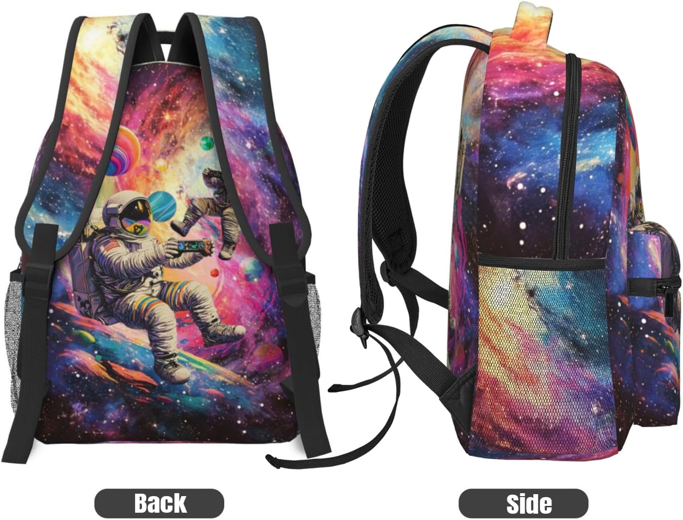 15 Inch Astronaut Space School Backpack for Kids Age 6-12, Lightweight Large Capacity Bookbag with Padded Ergonomic Design & Galaxy Print, Durable Kids Bag image 3