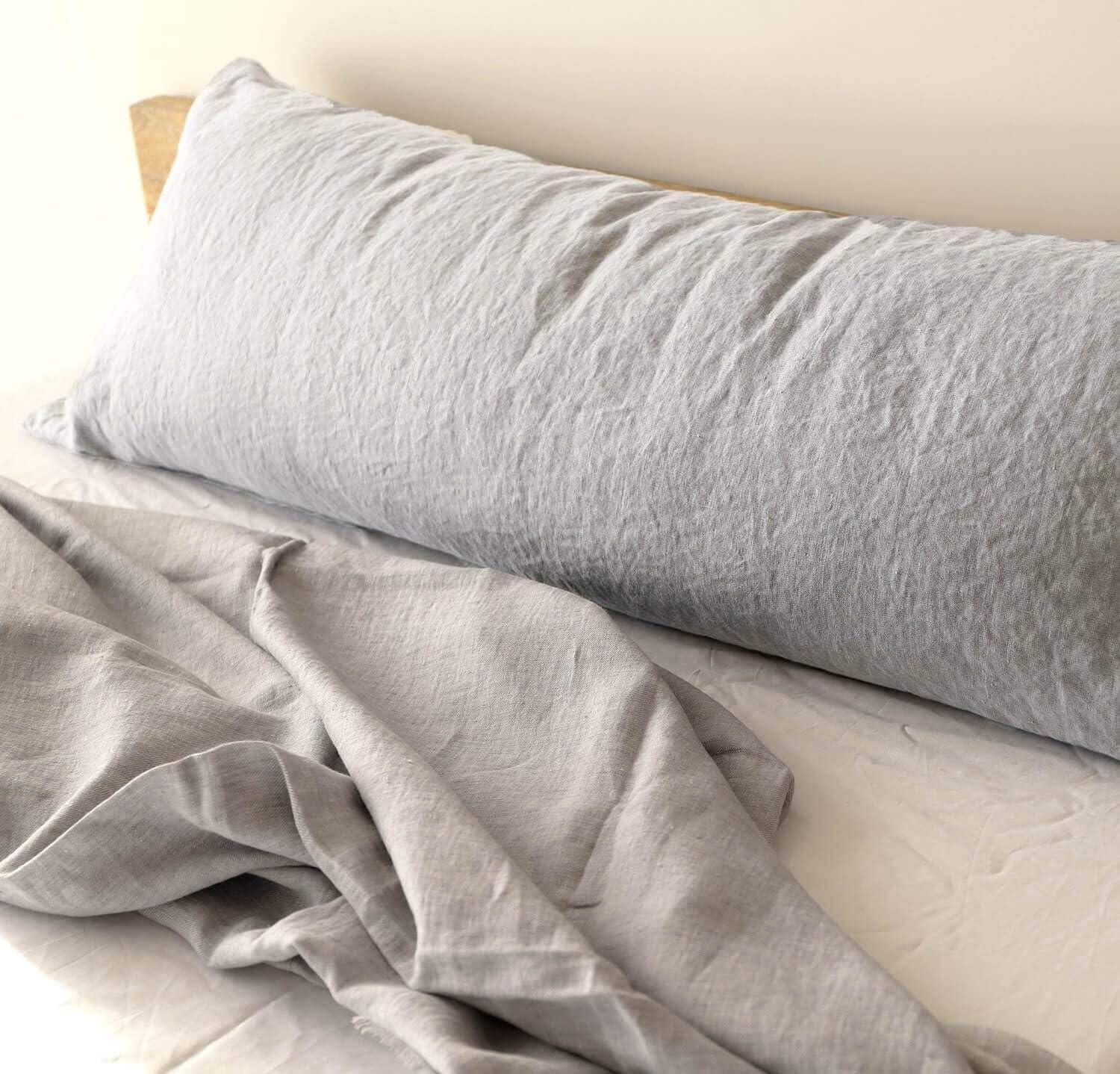Housse de coussin lin vert olive 51x92 taie oreiller King size lin lavé lit