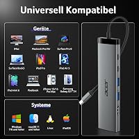 Acer 8 az 1-ben USB-C Hub 10Gbps 4K HDMI Docking Station 100W PD 9