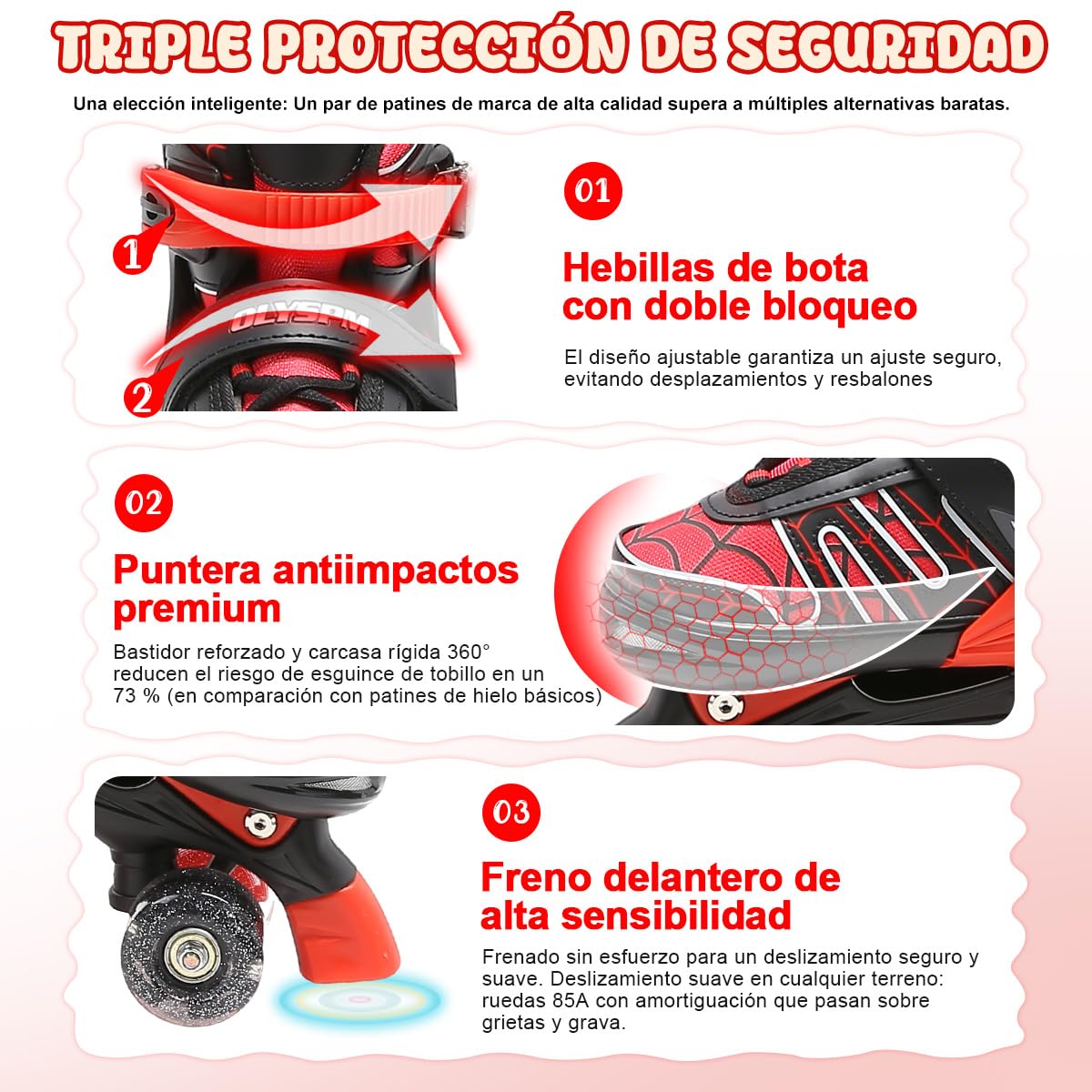 Patines 4 Ruedas Niña,Patines Niña,Patins Regulables en 4 Tamaños con 8 Ruedas Intermitentes para Niños,Niñas y Principiantes