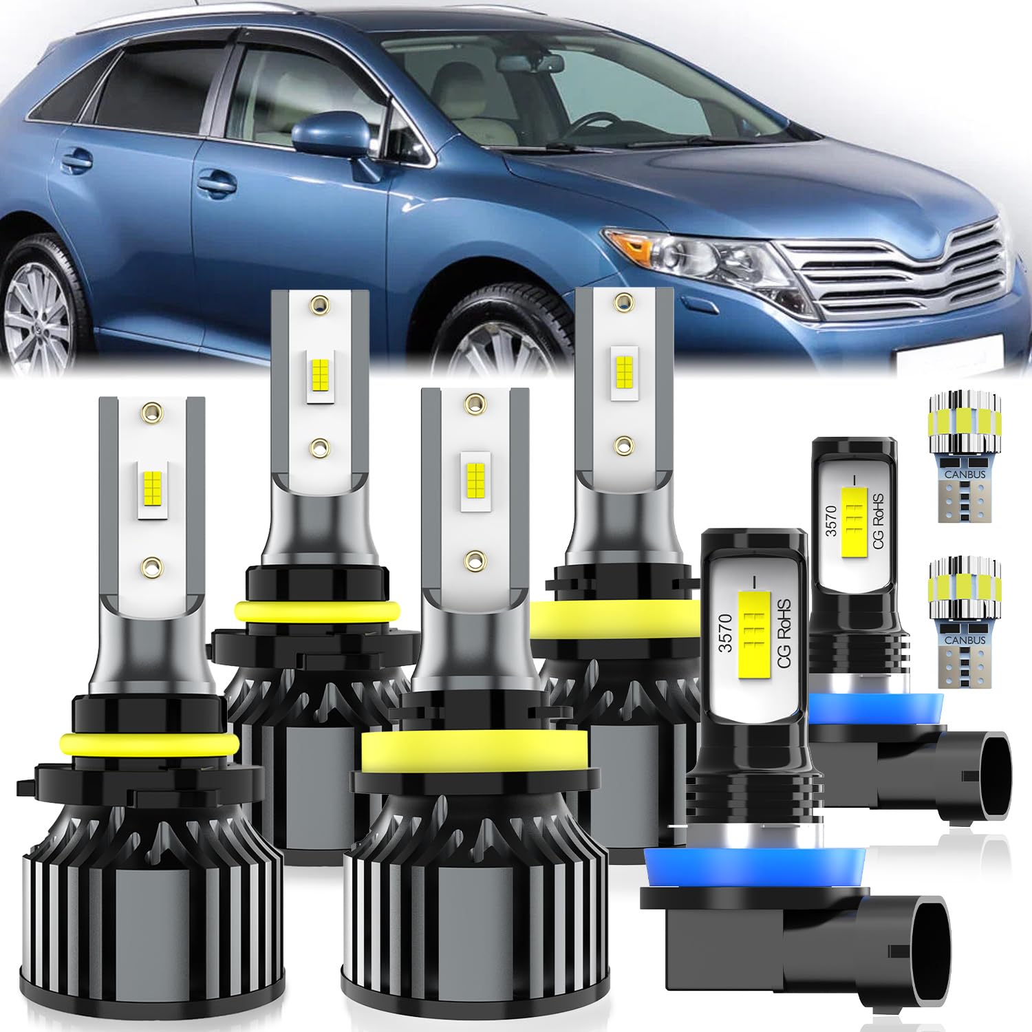 For Toyota Venza 2009-2016 light Bulbs, Hi-Lo Dual Beam Fog Light Bulb License Plate Light Combo, Plug-and-Play Installation, 8 Pack