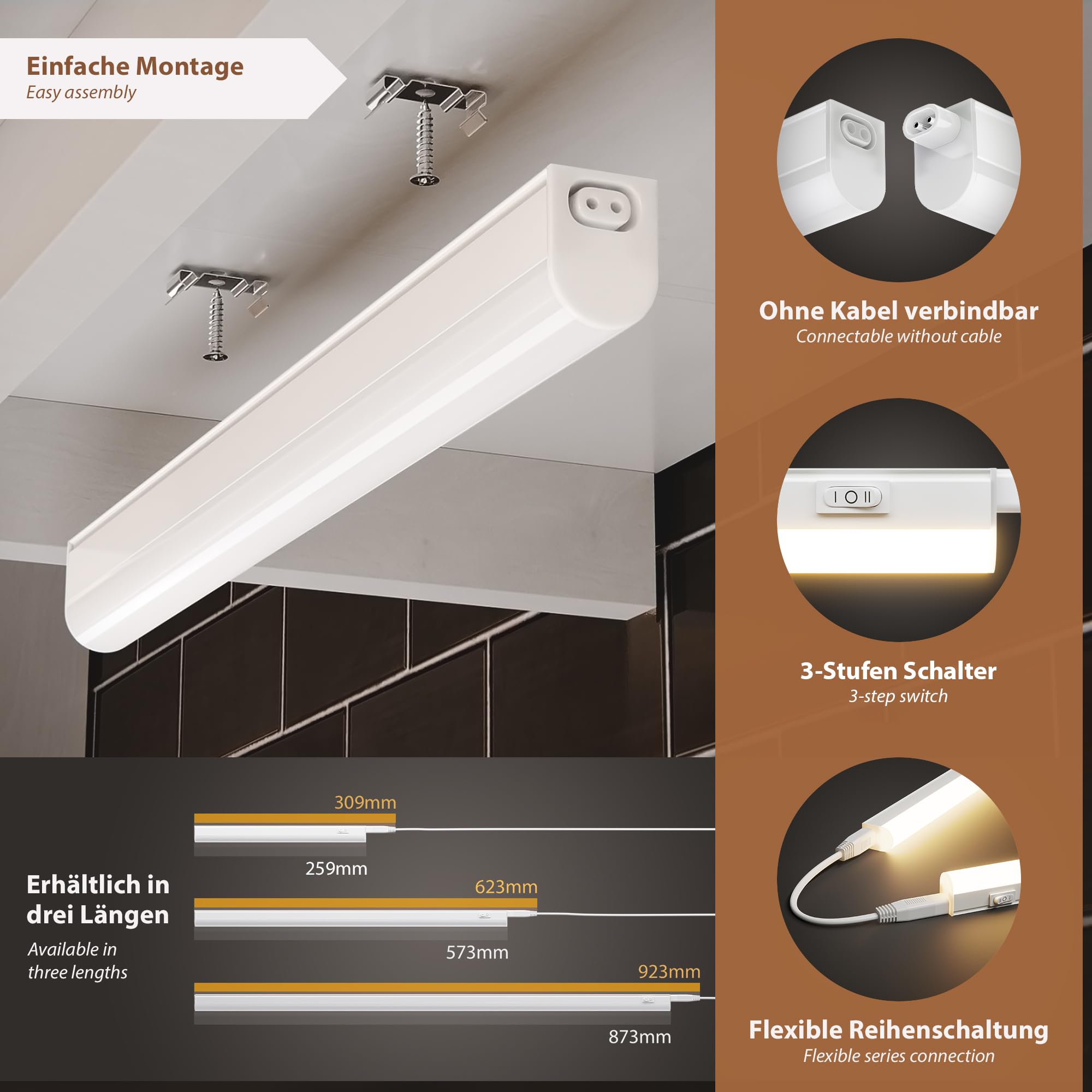 ledscom.de Set di 4 luci LED sottopensile Rigel, ciascuna di 57,3 cm - temperatura di colore regolabile /, 33,312W, ciascuna di 830lm