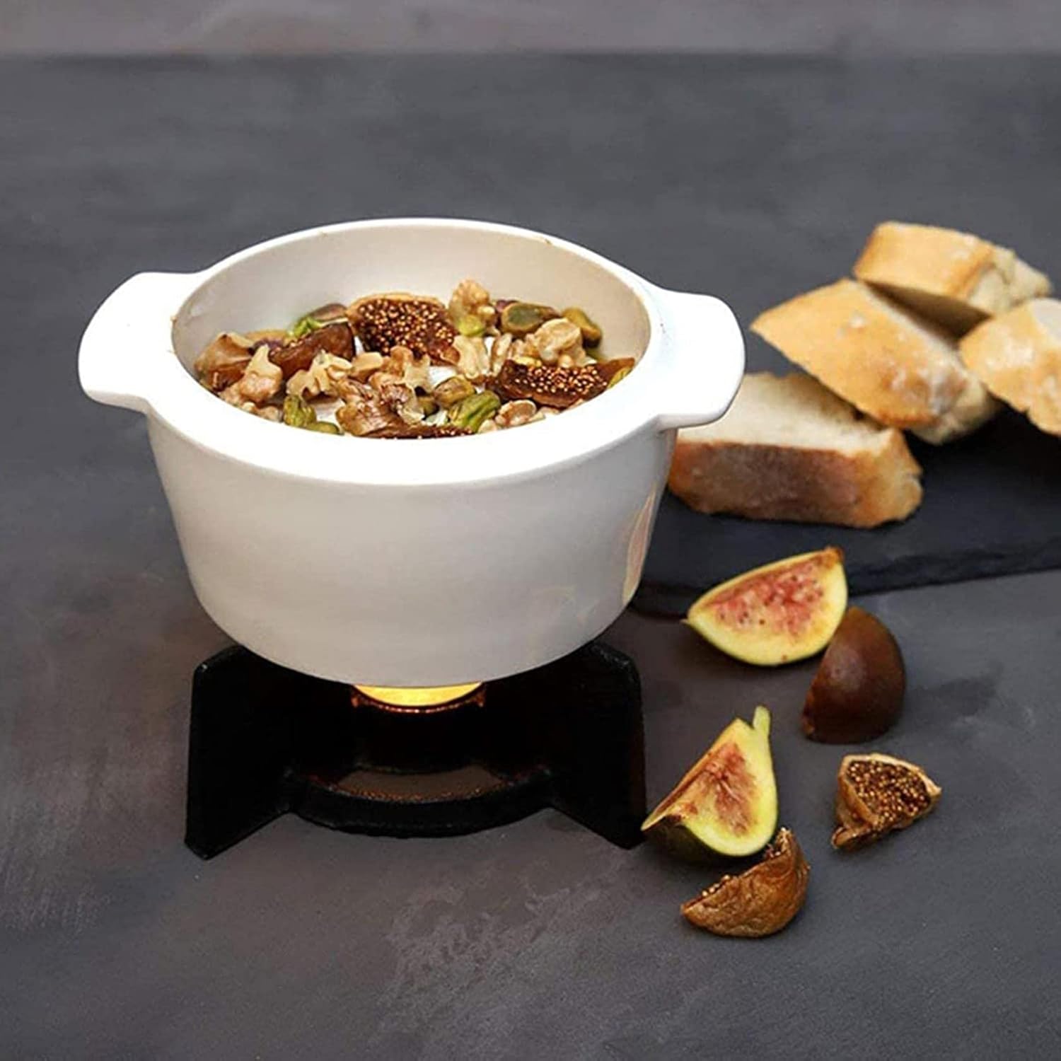 Ceramic Fondue Set, Chocolate Fondue, Cheese Fondue or Butter Fondue, Premium Tea Light Porcelain Melting Pot, for Cheese, Chocolate and Tapas