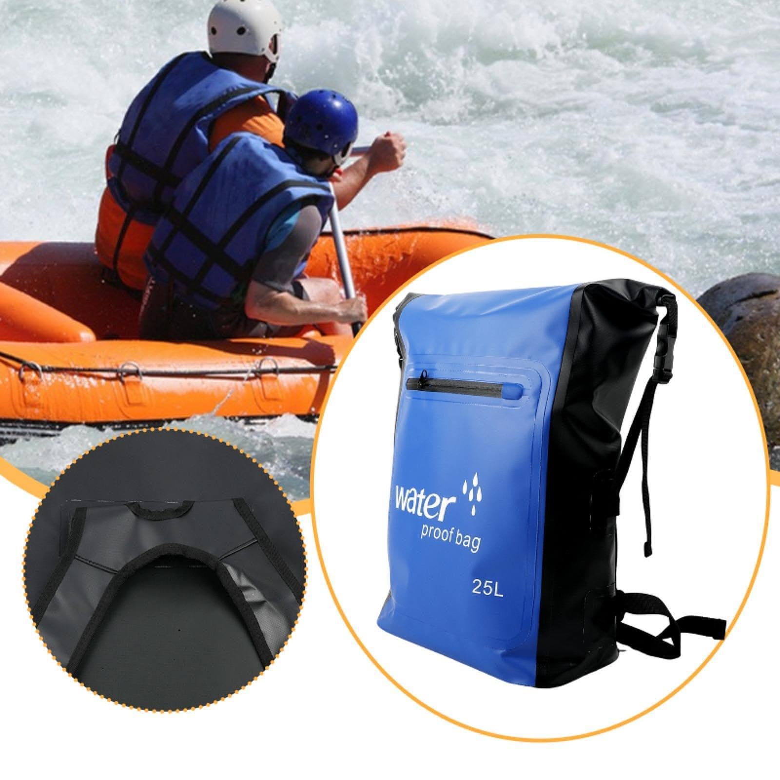 Wasserdichter Rucksack, 25 Liter, Wasserdichter Packsack mit Großem Stauraum für Schwimmen, Reisen, Wandern Und Outdoor Abenteuer, Blau