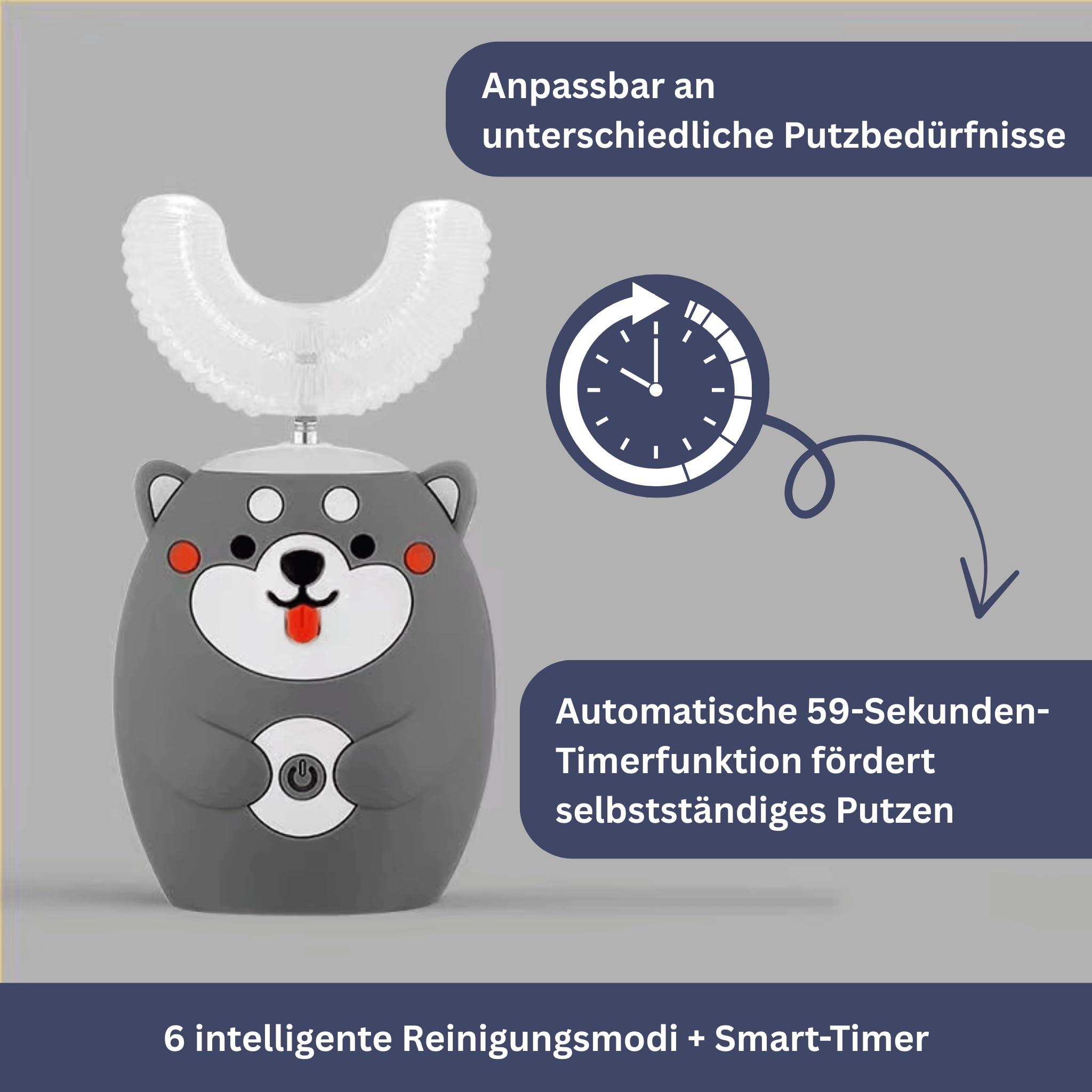 GesundPur HappyZahn 360 – Smarte Rundum-Zahnpflege für Kinder Ultraschallzahnbürste für Kinder mit U-förmigen Silikonbürstenköpfen und LED-Beleuchtung – Ideal für Jungen und Mädchen