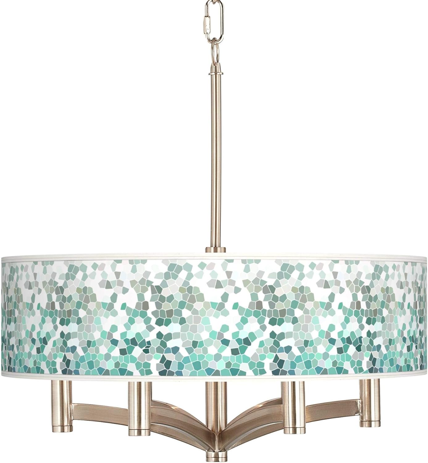 Giclee Glow Aqua Mosaic Ava 20" Modern Pendant Chandelier Ceiling Light Fixture Dining Room Over Table Kitchen Island Foyer Drum Hanging 6-Light Silver Brushed Nickel Finish Hallway Entryway