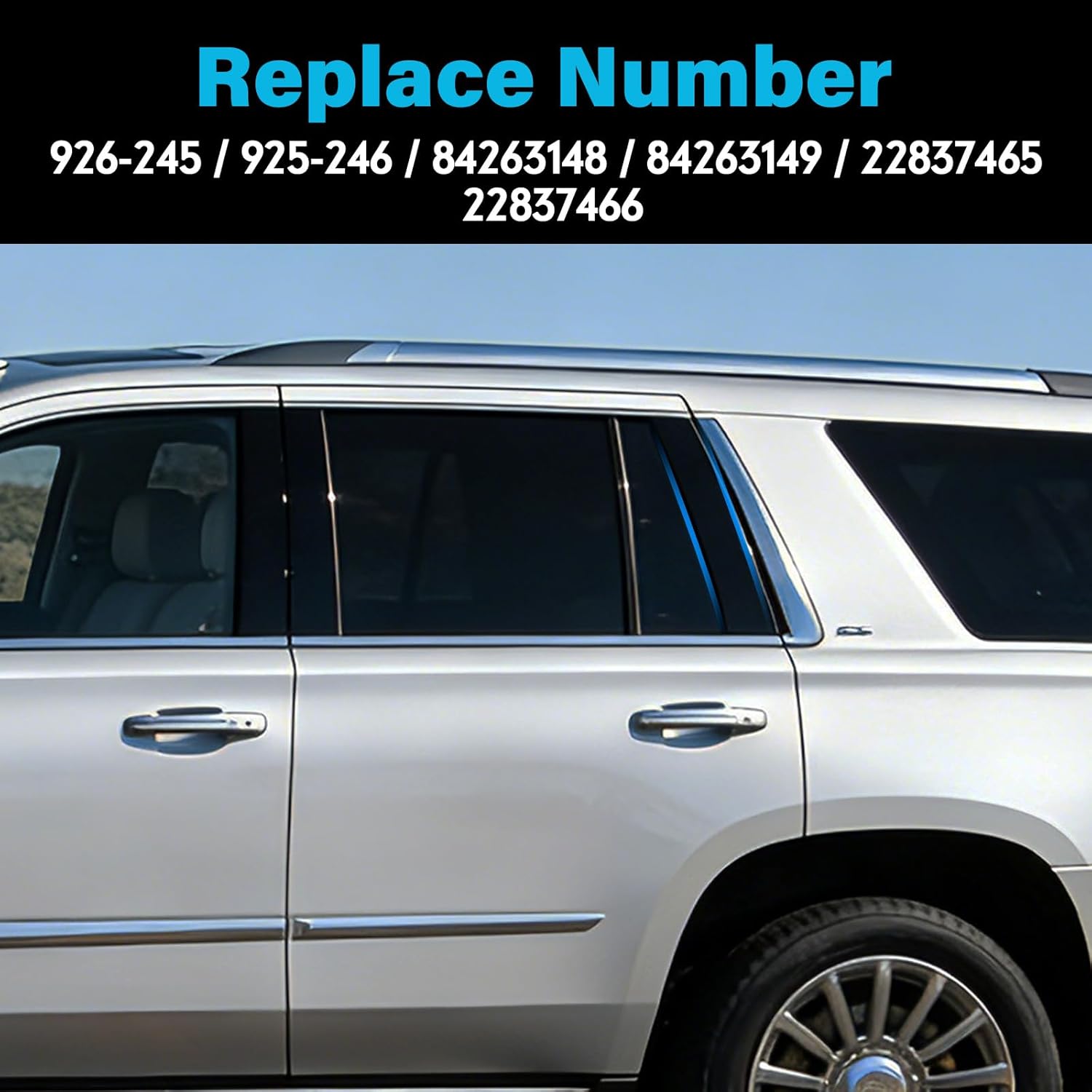 2PCS Rear Door Applique Molding Compatible with Cadillac Escalade,Chevrolet Tahoe,GMC Yukon 2015-2018,Rearward Window Trim Molding Driver &Passenger Side 926-245 925-246