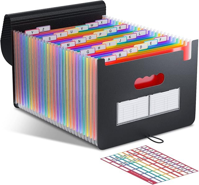 ThinkTex Accordian File Organiser, 26 Pockets Expanding File Folders, Monthly Bill Receipt Documents Organiser, Colorful Tabs, Letter/A4 Size