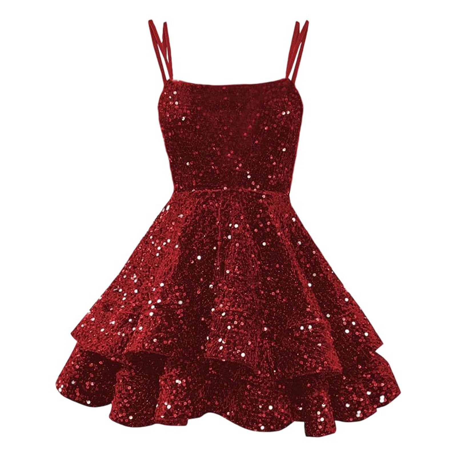 Abito con paillettes da donna, senza maniche, abito da festa da donna, sexy, con volant chic ed elegante, scollo quadrato, tinta unita, a vita alta, brillante, cocktail, per carnevale da ballo