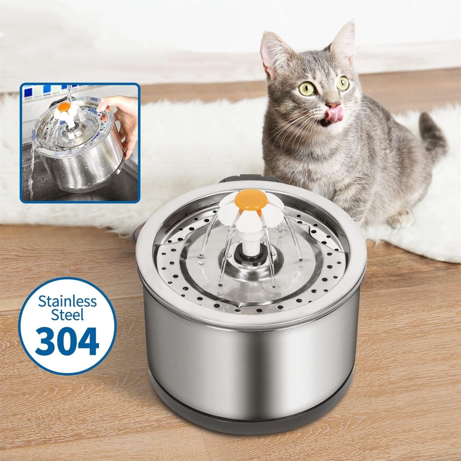 304 Stainless Steel Pet Water Fountain, Automatic Cat Water Dispenser with Silent Pump & Filtration - image 2