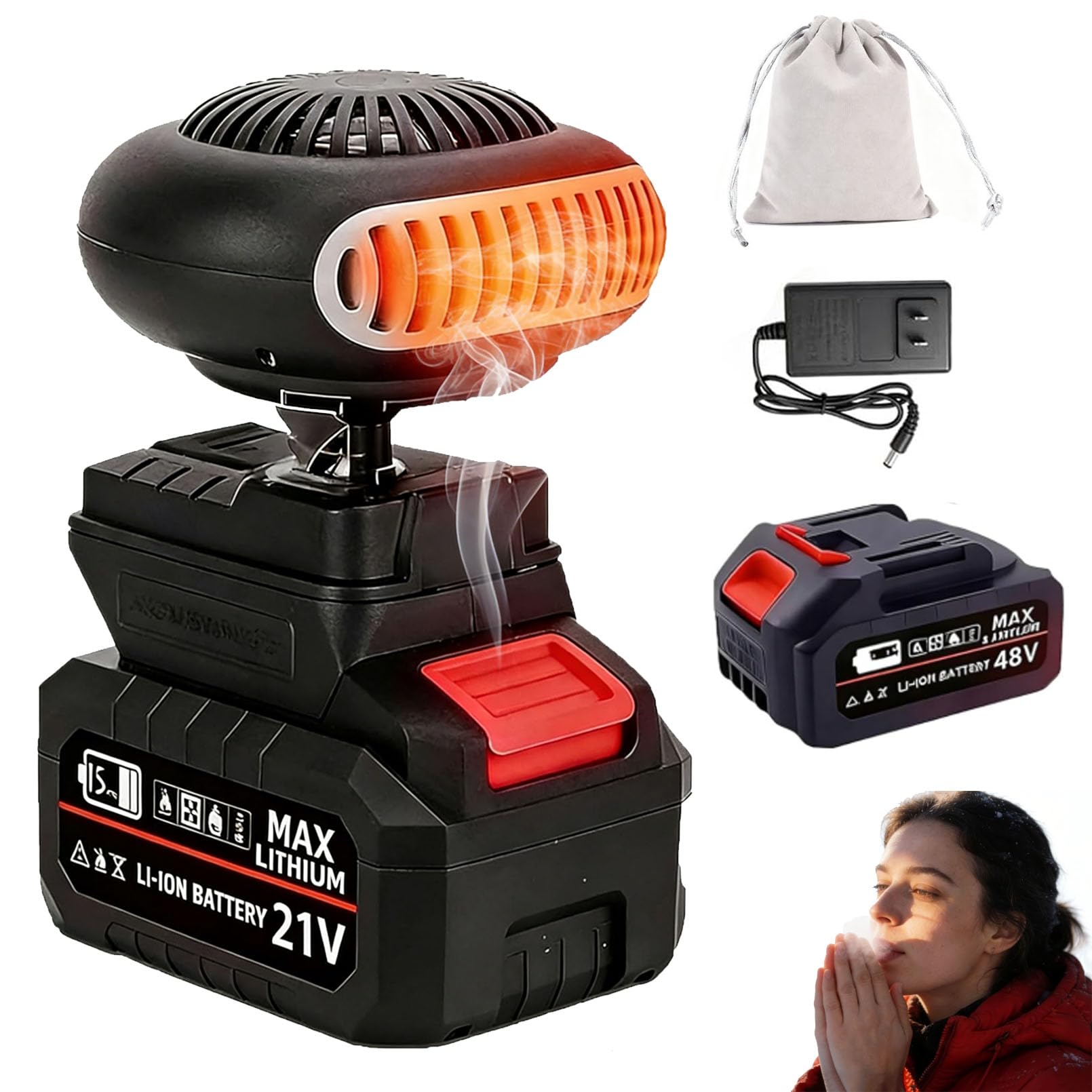 Battery Powered Space Heater, Battery Operated Heaters For Indoors, Dual USB, With 3000mah Rechargeable Batteries, Wireless, Portable, Silent, And Anti-Tilt Design For Cars/Camping (5-cell *2) — view 11