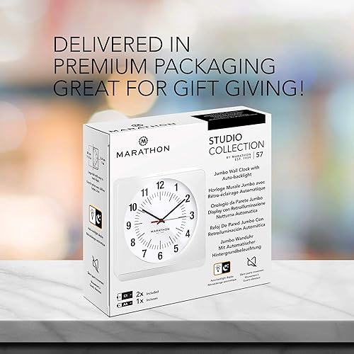 Miniatura 4 de MARATHON Studio Edition Jumbo - Reloj de pared analógico de 12 pulgadas con luz nocturna automática