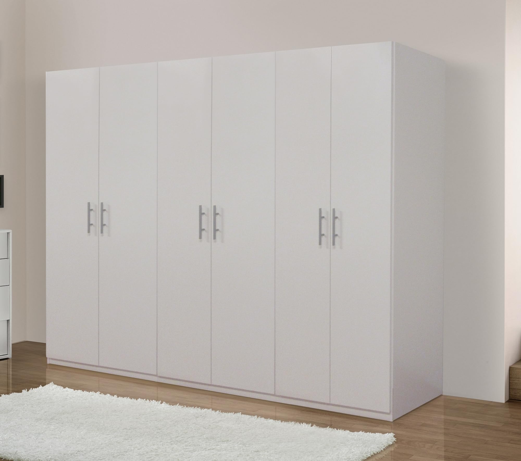 Bissolo Casa Armadio Multiuso 270x55x202 cm Bianco Opaco, 6 Ante Battenti, 3 Ripiani, 3 Tubi Appendiabiti, Spazioso e Moderno, Perfetto per Organizzare Casa e Ufficio