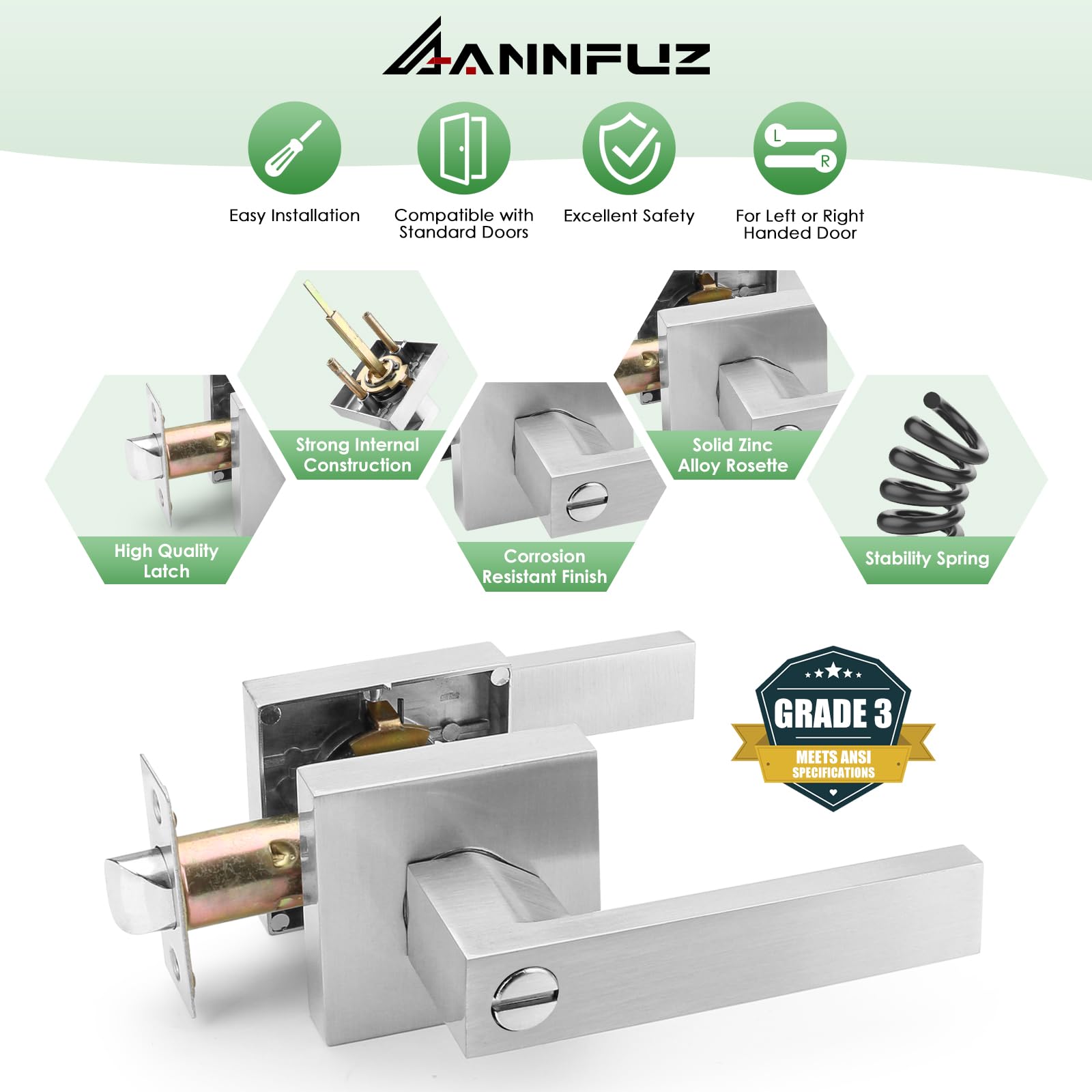ANNFUZ Poignée De Porte Intérieure Sans Clé, Levier De Porte