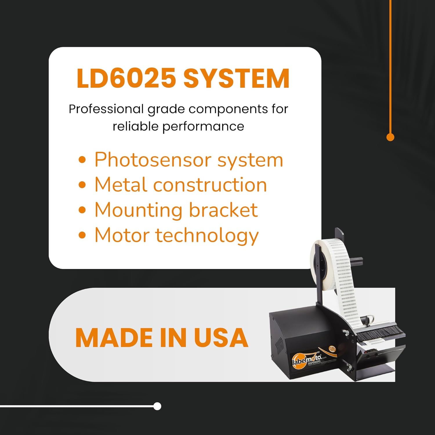 START International LD6025 - Electric Label Dispenser - Automatic Label Peeler for Short-Length Labels Up to 4.75" (121mm) Wide - Industrial Label Machine with Photo Sensor
