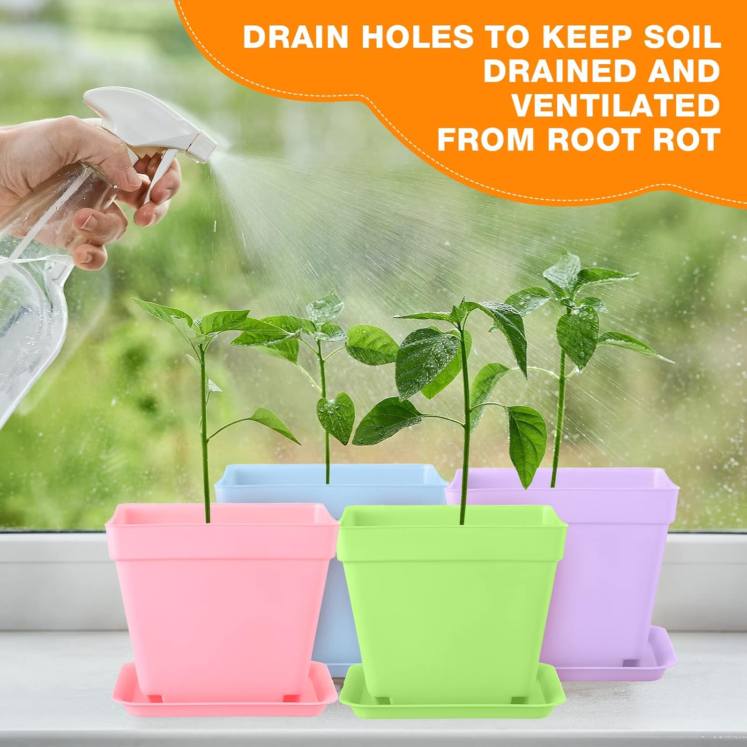 Amyhill 100 Pcs 4 Inch Flower Pots Square Plants Nursery Pot Plastic Plant Seedling Pots Small Nursery Transplanting Planter Container with Saucer for Indoor Succulent Balcony Garden (Classic Color)