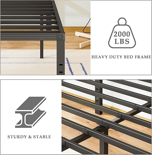 Miniatura 5 de Marco de cama de metal resistente de tamaño twin, 16 pulgadas de altura libre, fácil montaje, no necesita somier, estructura estable, capacidad de