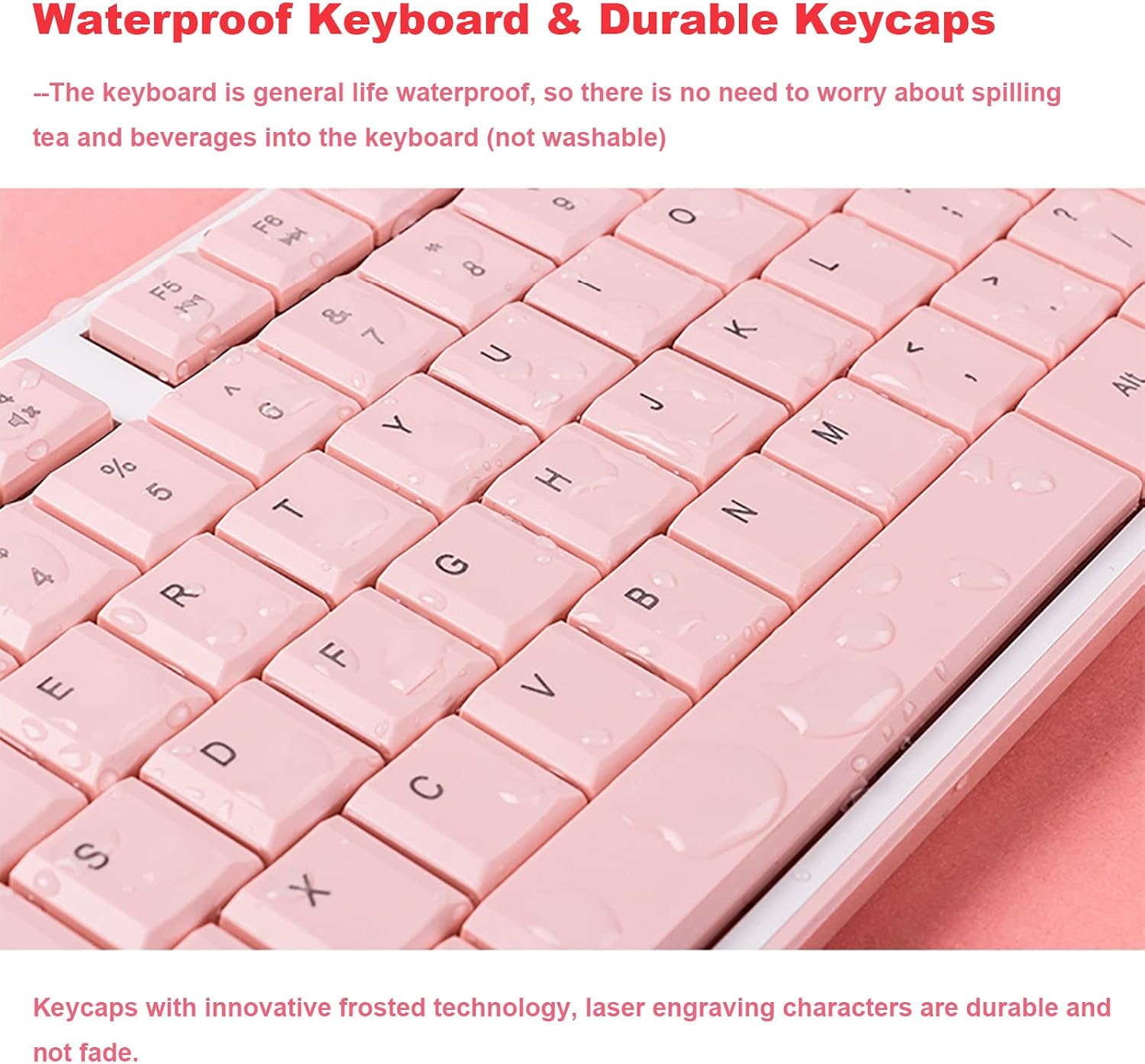 Wireless Keyboard Mouse Combo, Full Sized 2.4G Cordless Keyboard with Silent Chocolate Keys Multimedia, Ultra-Thin Cute Keyboard and 1600dpi Mouse Set for Computer PC Laptop (Pink)