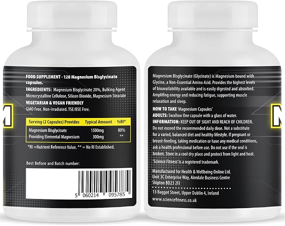 Magnesium Glycinate,120 Capsules of Magnesium Bisglycinate 1500mg per Serving, Maximum Absorption, Made in the UK-Science Fitness