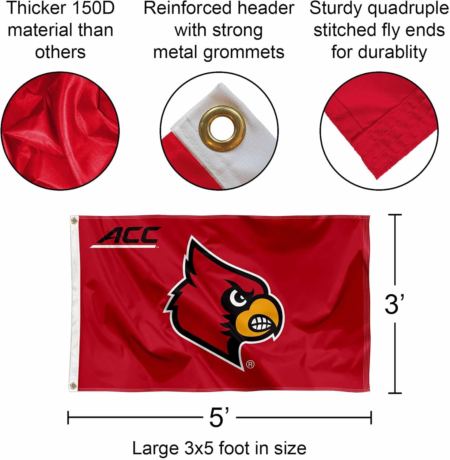 Louisville Cardinals ACC Logo 3x5 Grommet Flag