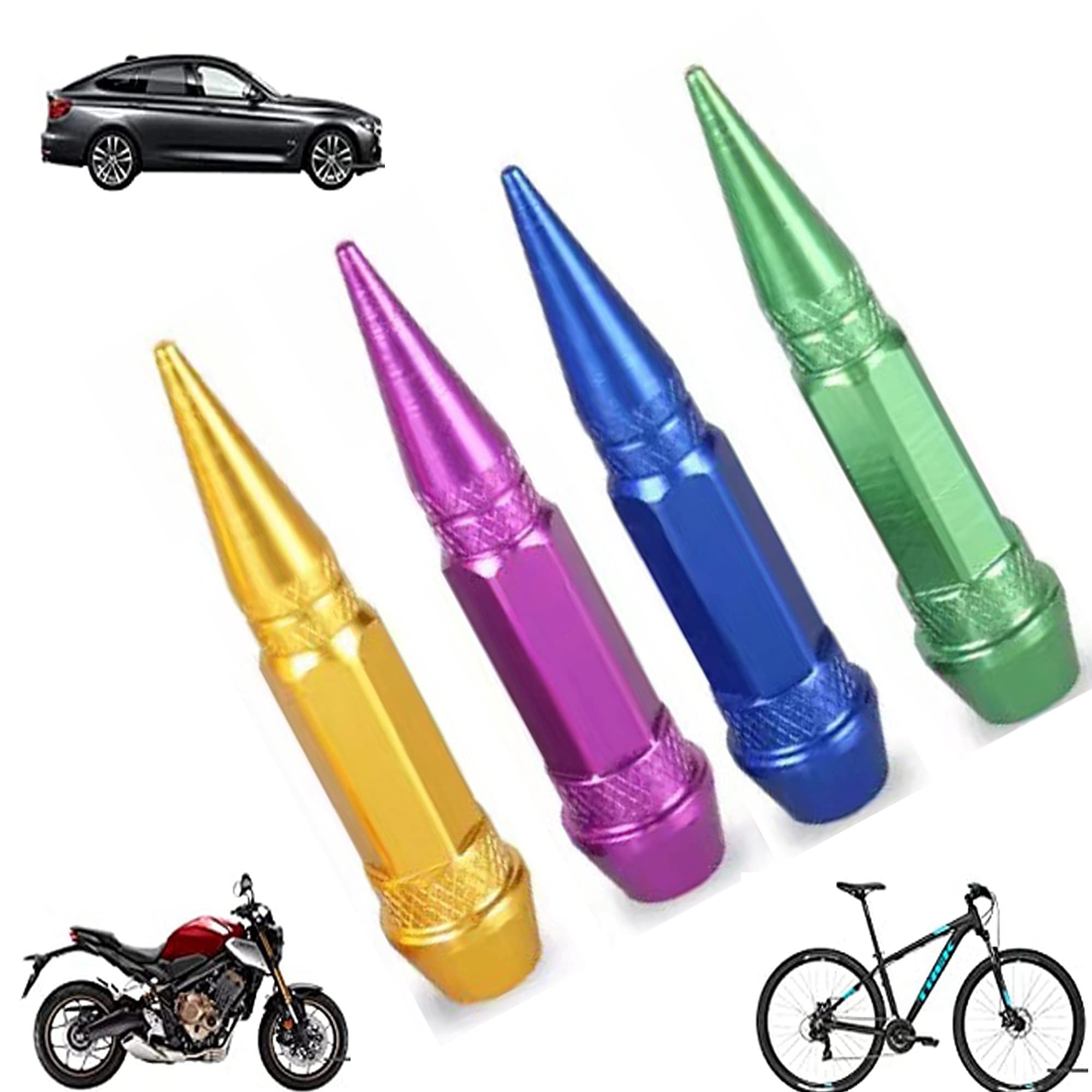 Fly Array 60 Caliber Tire Valve Caps, Car Caps 60mm, Spiked Aluminum Stem Universal Covers for Cars, SUV, Bicycle, Trucks, Motorcycles, Standard (4Pack)