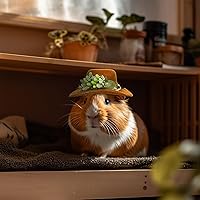 Vista 7 de Whaline 3 sombreros de animales pequeños, sombreros de hámster, pollo, mini vaquero, sombreros de flores, hojas marrones, conejillo de indias