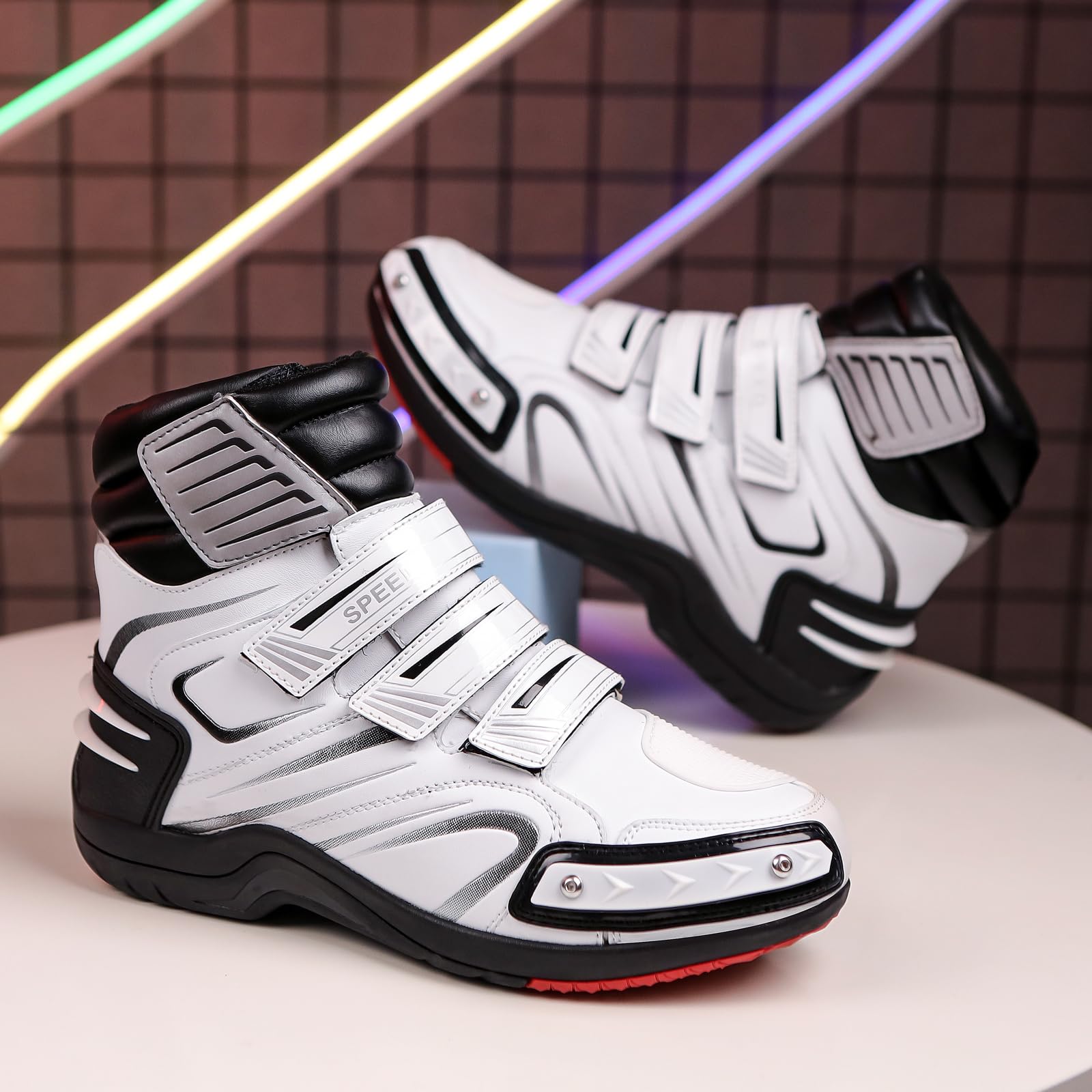 Scarpe da Moto Stivali da Moto da Strada da Uomo Autoadesivi con Supporto per La Caviglia per La Guida in Viaggio