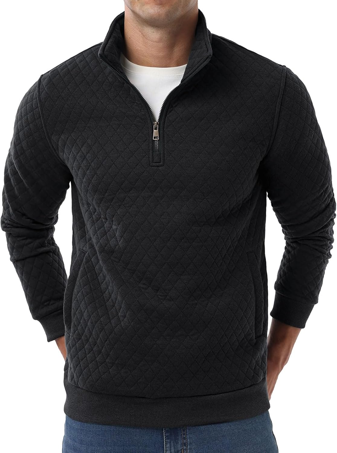 Sailwind Mens Quarter Zip Sweatshirt Long Sleeve Quilted Pullover Casual Mock Neck Polo Sweater
